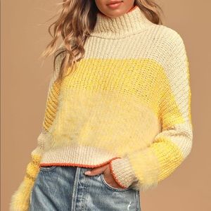 Free People Sunbright Yellow multi knit turtleneck sweater size small